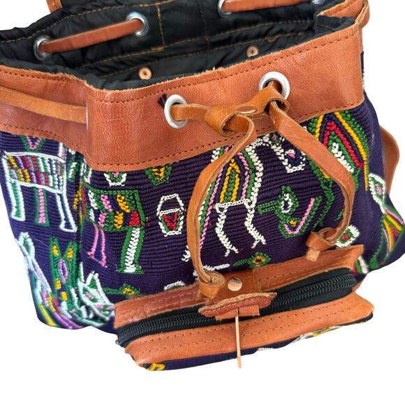 Handmade tapestry leather backpack main image 4